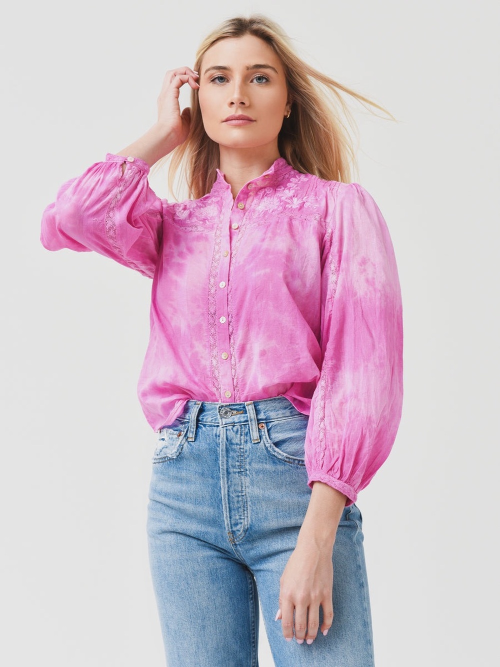 LoveShackFancy Ronda Top Pink Embroidered Lace Boho Blouse XS